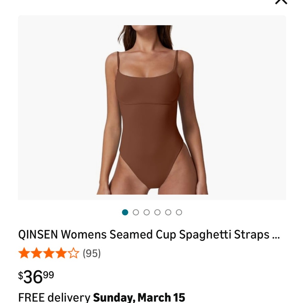 Brown Seamed-Cup One-Piece Swimsuit with Spaghetti Straps